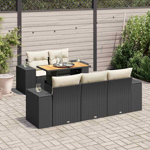 vidaXL 6-tlg. Garten-Sofagarnitur mit Kissen Schwarz Poly Rattan