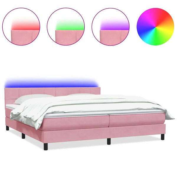 vidaXL Boxspringbett mit Matratze & LED Rosa 180x220 cm Samt