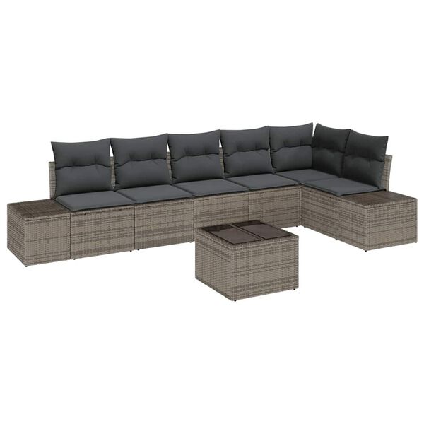 vidaXL Gartensofa-set mit Kissen 7 pcs Grau Poly-Rattan