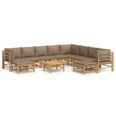 vidaXL 11-tlg. Garten-Lounge-Set mit Kissen Taupe Bambus