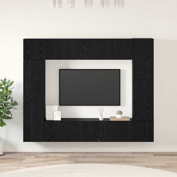 vidaXL TV-Schrankset 8 pcs Schwarz Eichen-Optik Holzwerkstoff