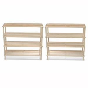 vidaXL Schuhregale mit 4 B&ouml;den 2 Stk. Massivholz Tanne