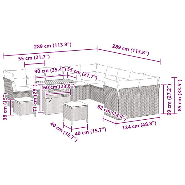 vidaXL Garten-Sofa-Set mit Kissen mit Speicher 13 pcs Schwarz