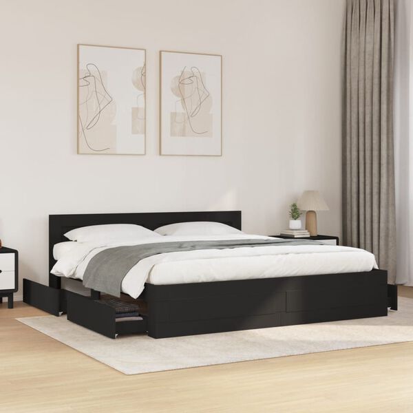 vidaXL Bettgestell mit Kopfteil ohne Matratze Schwarz 180x200 cm