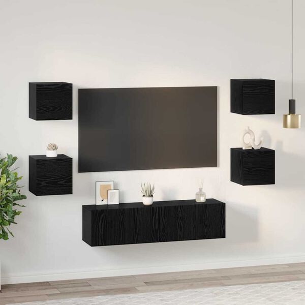 vidaXL TV-Schrankset 6 pcs Schwarz Eichen-Optik Holzwerkstoff
