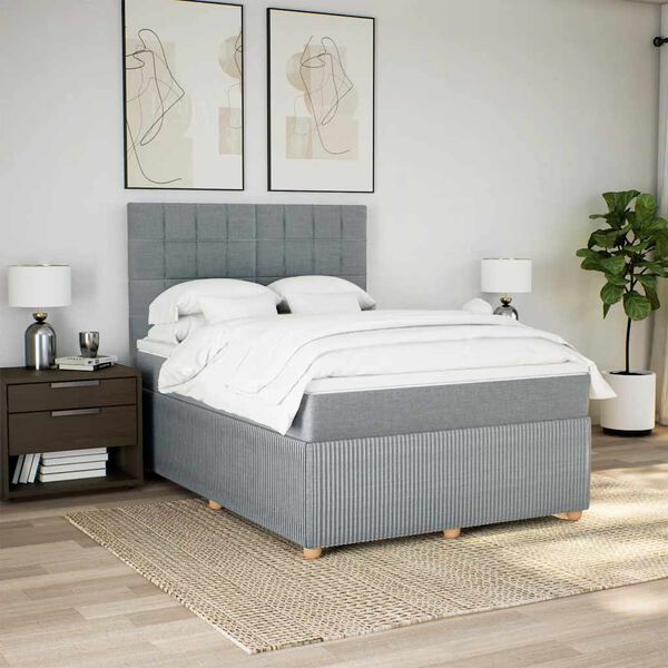 vidaXL Boxspringbett mit Matratze Hellgrau 140x190 cm Stoff