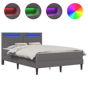vidaXL Bettrahmen mit LED-Lichtleisten Grau 120 x 190 cm Kunstleder