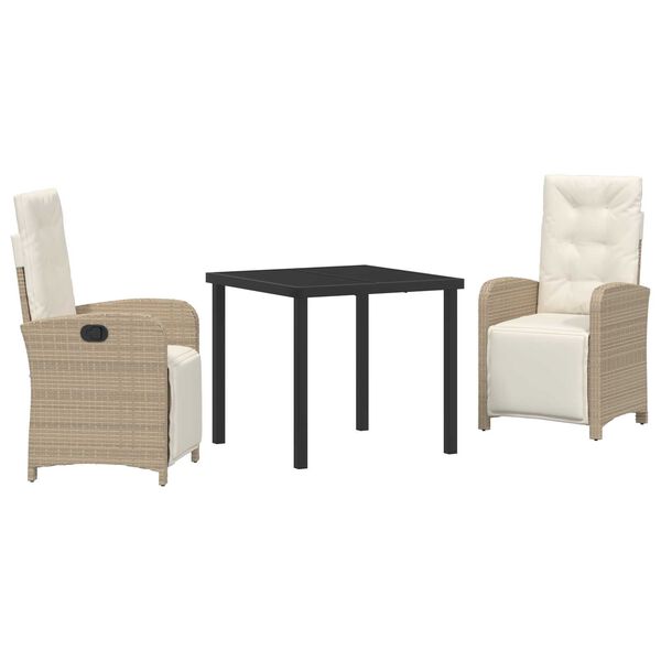 vidaXL Garten Essgruppe mit Kissen 3 pcs Beige Poly-Rattan