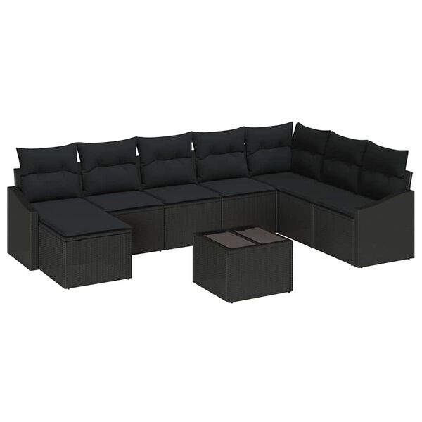 vidaXL Gartensofa-set mit Kissen 8 pcs Schwarz Poly-Rattan