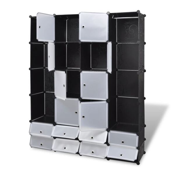 vidaXL Modularer Schrank mit 18 F&auml;chern schwarz/wei&szlig; 37x146x180,5cm