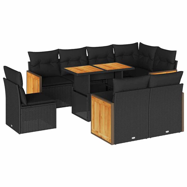 vidaXL 9-tlg. Garten-Sofagarnitur mit Kissen Schwarz Poly Rattan