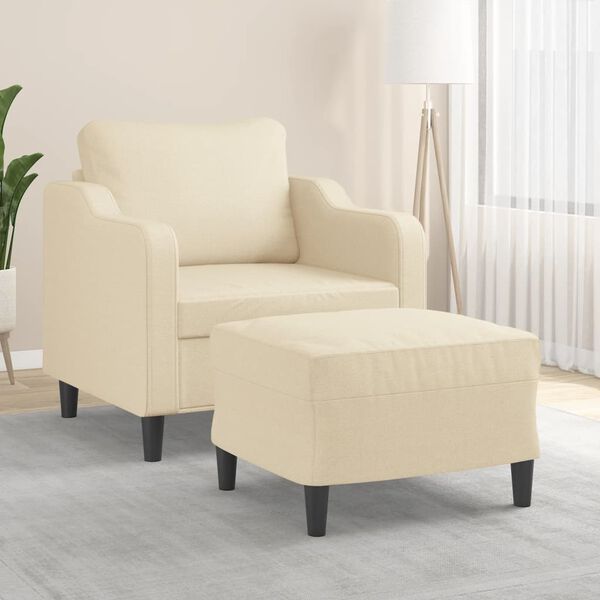 vidaXL Sessel mit Hocker Creme 60 cm Stoff