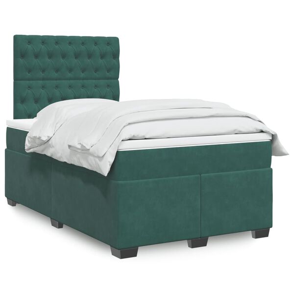 vidaXL Boxspringbett mit Matratze Dunkelgr&uuml;n 120x200 cm Samt