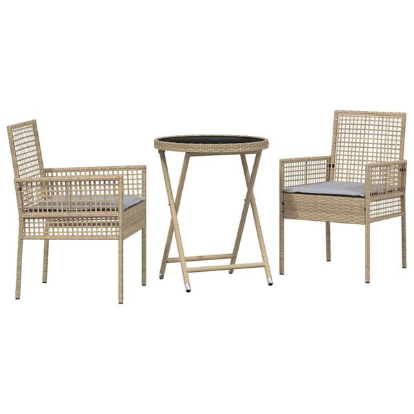 vidaXL Garten Bistro Set 3 pcs Beige Poly Rattan