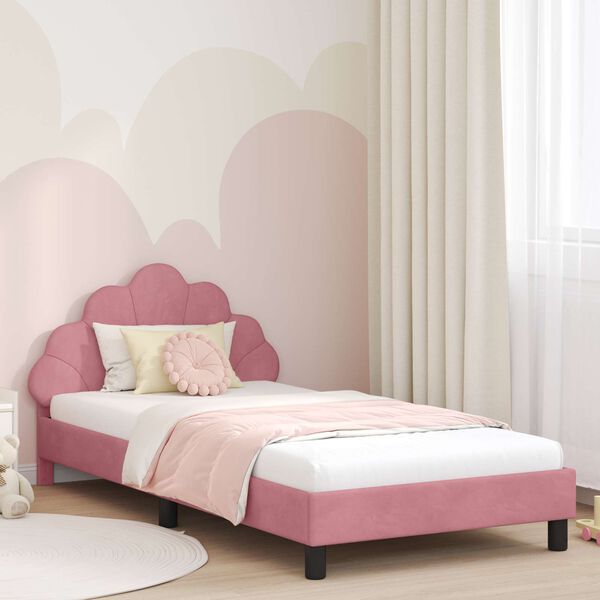 vidaXL Kinderbettgestell mit Kopfteil Rosa 90 x 200 cm Samt