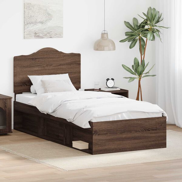 vidaXL Bettrahmen Braun Eichen-Optik 90 x 190 cm Massives Kiefernholz
