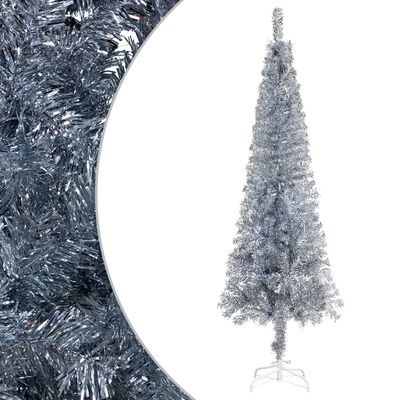 vidaXL Weihnachtsbaum Schlank mit LEDs Silbern 120 cm