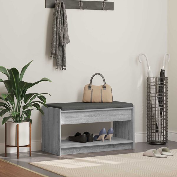 vidaXL Flurbank mit Kissen mit Regal Graues Sonoma 83 x 38 x 45 cm