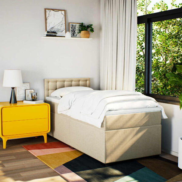 vidaXL Boxspringbett mit Matratze Creme 80x200 cm Stoff