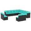 vidaXL 13-teiliges Gartensofa-Set mit Kissen, schwarzes Polyrattan