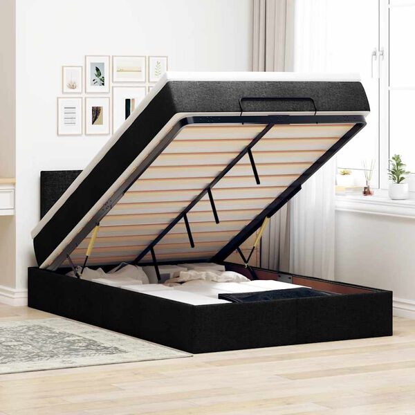 vidaXL Ottoman-Bett mit Matratze & LEDs Schwarz 120x200 cm Stoff