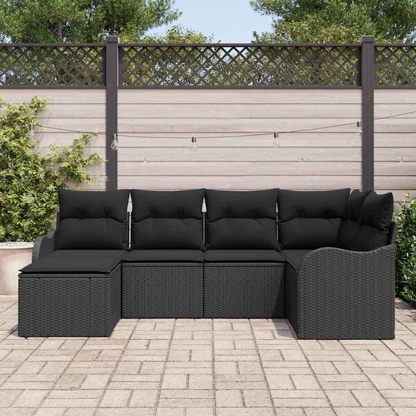 vidaXL Garten-Sofa-Set mit Kissen 6 pcs Schwarz Poly Rattan