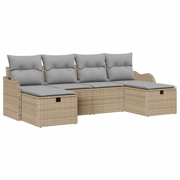vidaXL Gartensofa-set mit Kissen mit Speicher 6 pcs Beige Poly-Rattan