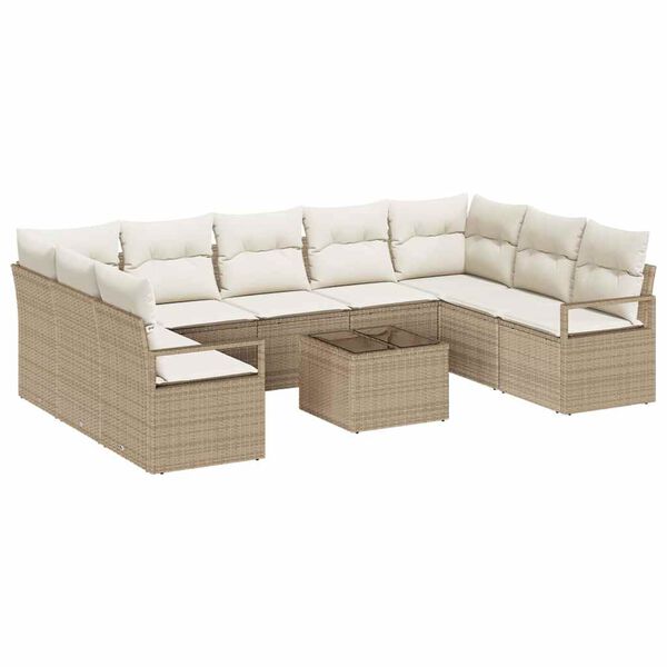vidaXL Sofa Set mit Kissen 10 pcs Beige Poly Rattan