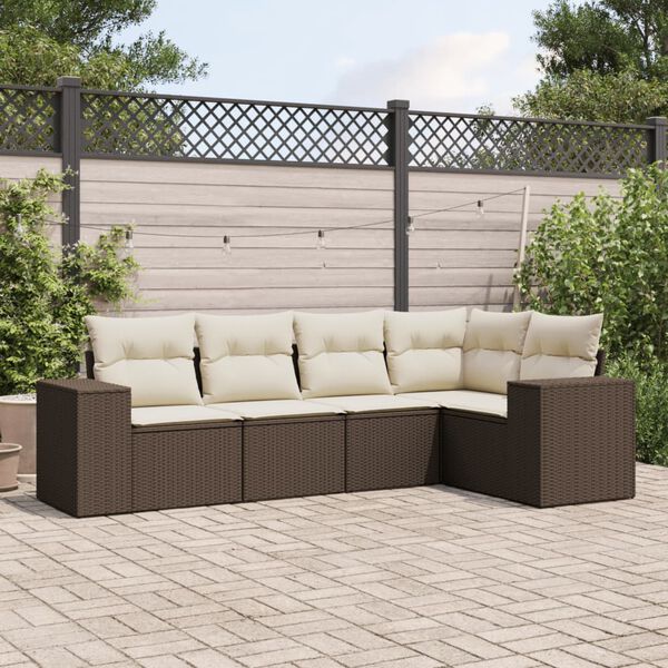 vidaXL 5-tlg. Garten-Sofagarnitur mit Kissen Braun Poly Rattan