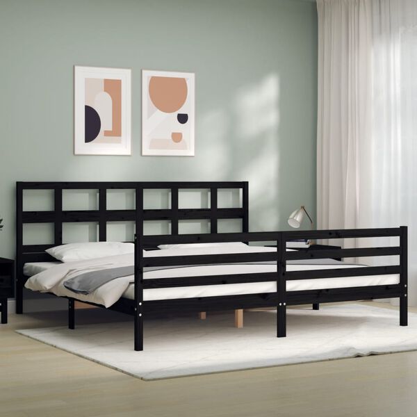 vidaXL Massivholzbett mit Kopfteil Schwarz 200x200 cm
