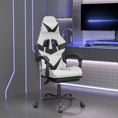 vidaXL Gaming-Stuhl mit Fußstütze Drehbar Weiß & Schwarz Kunstleder