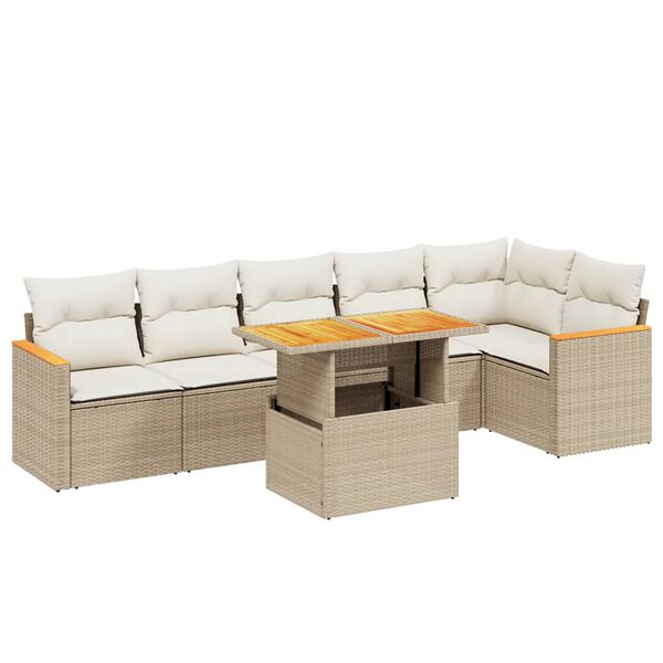 vidaXL 7-tlg. Garten-Sofagarnitur mit Kissen Beige Poly Rattan