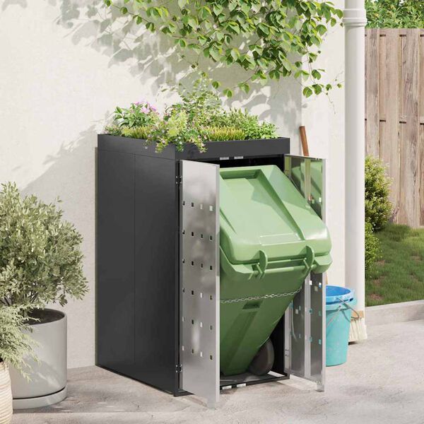 vidaXL M&uuml;lltonnenlager mit Pflanzerdach f&uuml;r 240L Tonne Anthrazit Stahl
