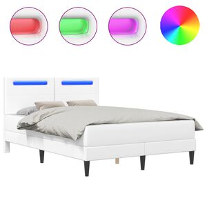 vidaXL Bettrahmen mit LED-Lichtleisten Wei&szlig; 120 x 200 cm Kunstleder