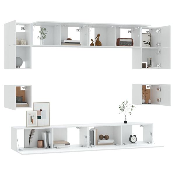 vidaXL 8-tlg. TV-Schrank-Set Wei&szlig; Holzwerkstoff