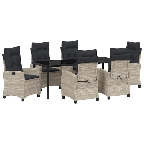 vidaXL Garten Essgruppe mit Kissen 7 pcs Hellgrau Poly-Rattan