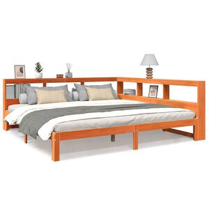 vidaXL Massivholzbett mit Regal ohne Matratze Wachsbraun 180x200 cm