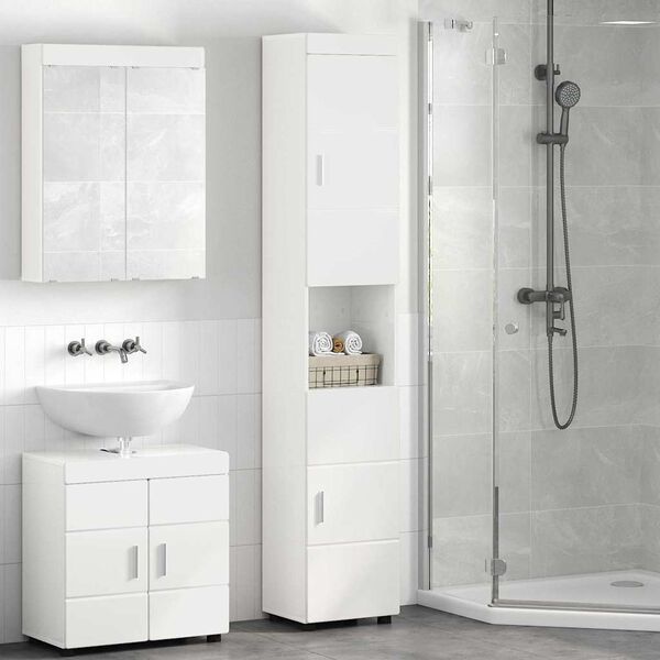 vidaXL Badezimmerschrank-Set TULUM Hochglanz Wei&szlig; 37 x 31,5 x 203 cm