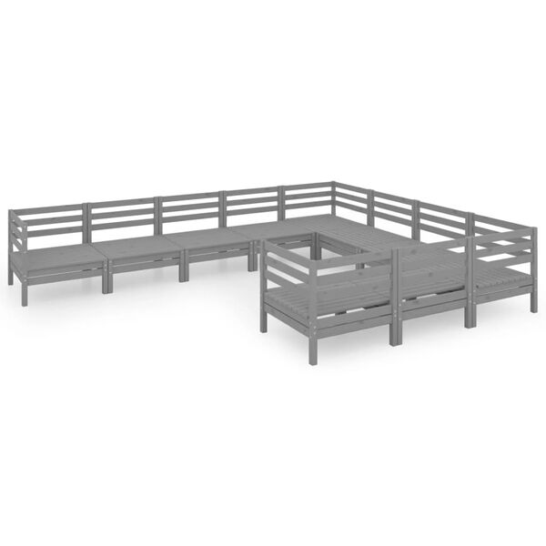 vidaXL 10-tlg. Garten-Lounge-Set Grau Massivholz Kiefer
