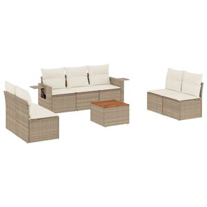 vidaXL 8-tlg. Garten-Sofagarnitur mit Kissen Beige Poly Rattan