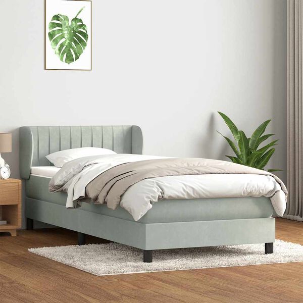 vidaXL Boxspringbett mit Matratze Hellgrau 100x220 cm Samt