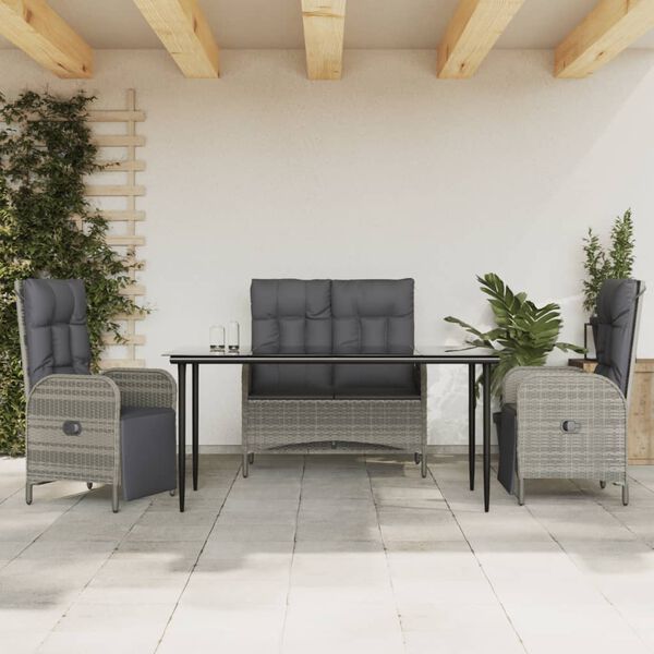 vidaXL 4-tlg. Garten-Essgruppe mit Kissen Grau Poly Rattan