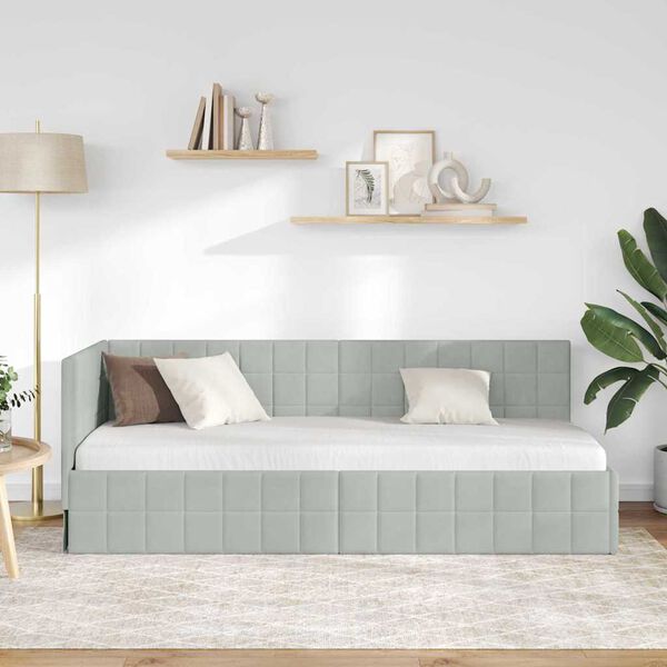 vidaXL Eckbettgestell mit Kopfteil Hellgrau 80 cm x 200 cm Samt
