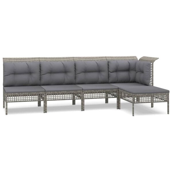 vidaXL 5-tlg. Garten-Lounge-Set mit Kissen Grau Poly Rattan