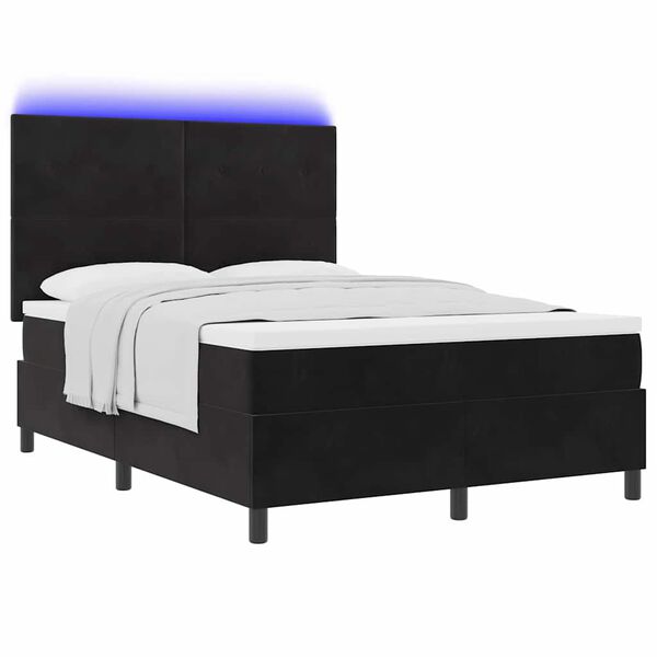 vidaXL LED Boxspringbett mit Matratze Schwarz 160 x 200 cm Stoff