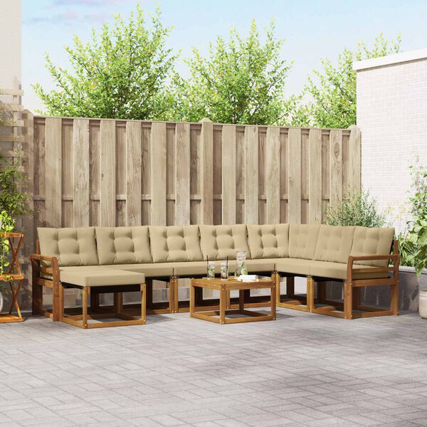 vidaXL Outdoor-Sofagarnitur mit Kissen 9 pcs Natur und Beige