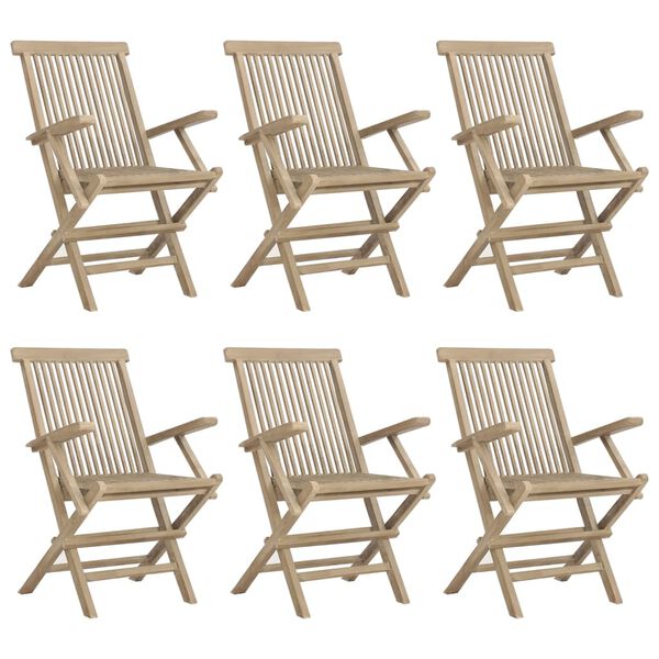 vidaXL Gartenst&uuml;hle 6 Stk. Klappbar Grau 56x61x89 cm Massivholz Teak