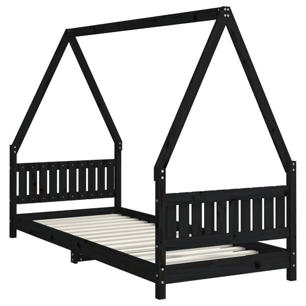 vidaXL Kinderbett Schwarz 80x200 cm Massivholz Kiefer