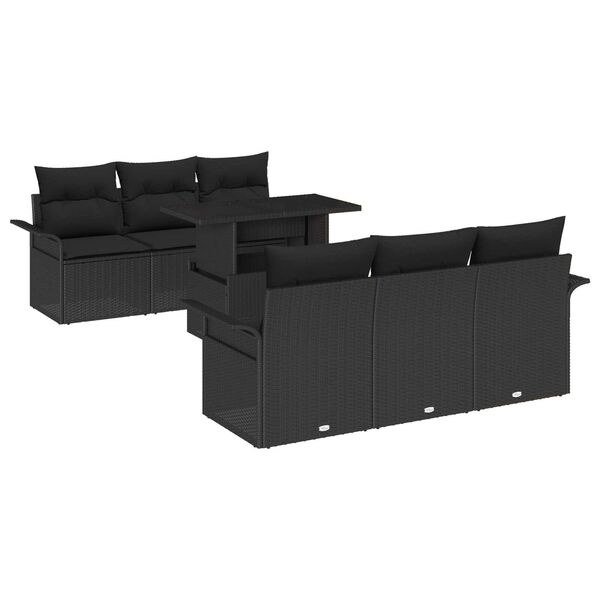 vidaXL Gartensofa-set mit Kissen 7 pcs Schwarz Poly Rattan
