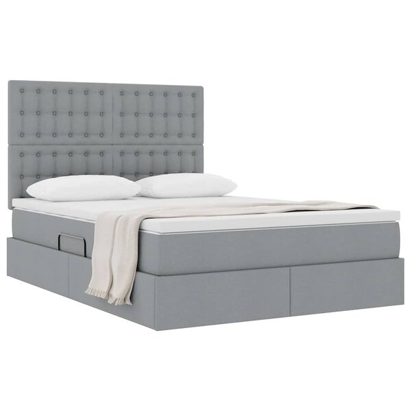 vidaXL Aufbewahrungsbett mit Matratze Hellgrau 140 x 200 cm Polyester